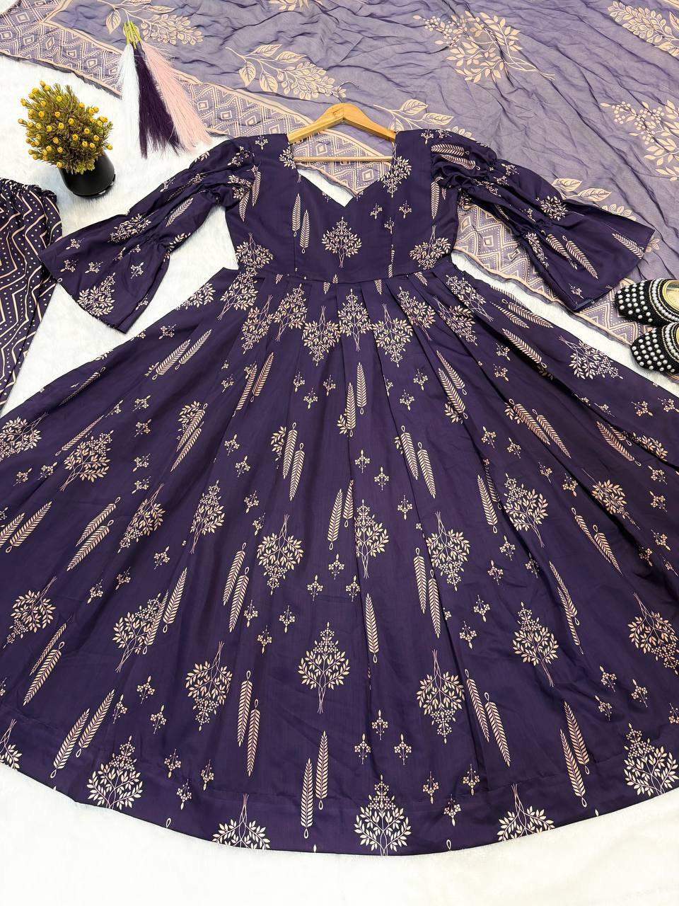 Aubergine Purple Anarkali Set - Festive Wear